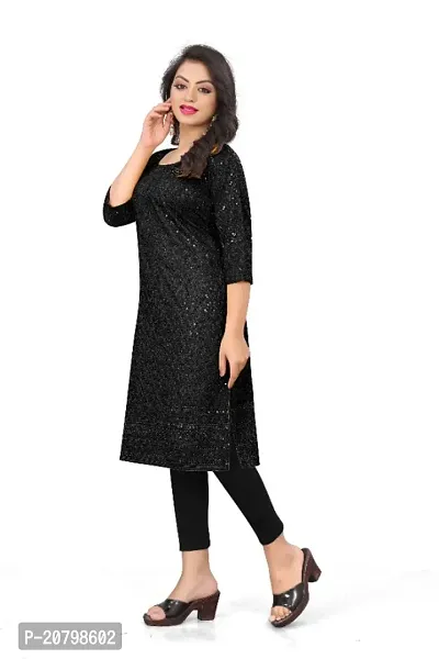 Womens Rayon Viscose Chikankari Kurti with Sequence Work Colour Black-thumb2