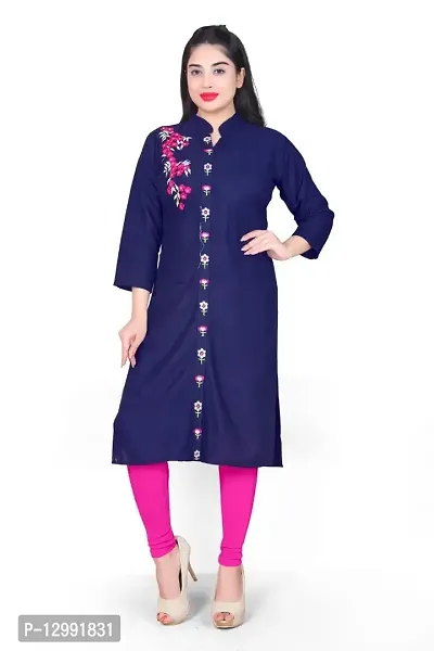 K Sam's Rayon Navy Blue Straight Kurti (KS-2447)