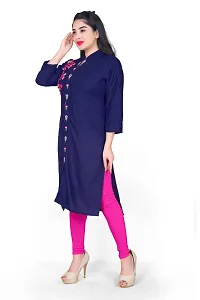 K Sam's Rayon Navy Blue Straight Kurti (KS-2447)-thumb3