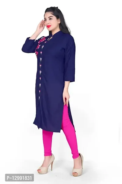 K Sam's Rayon Navy Blue Straight Kurti (KS-2447)-thumb4