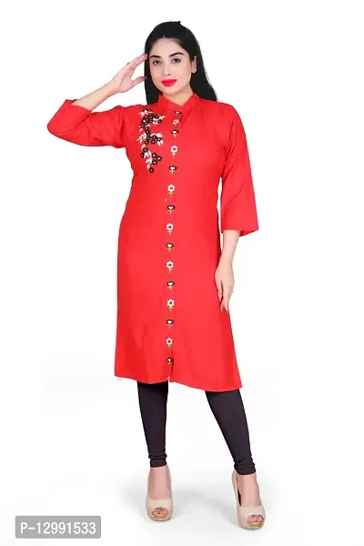 K Sam's Rayon Red Straight Kurti (KS-2448)-thumb3