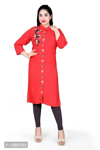 K Sam's Rayon Red Straight Kurti (KS-2448)-thumb0