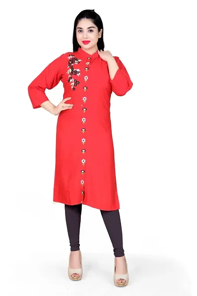 Trendy Rayon Embroidered Straight Kurti