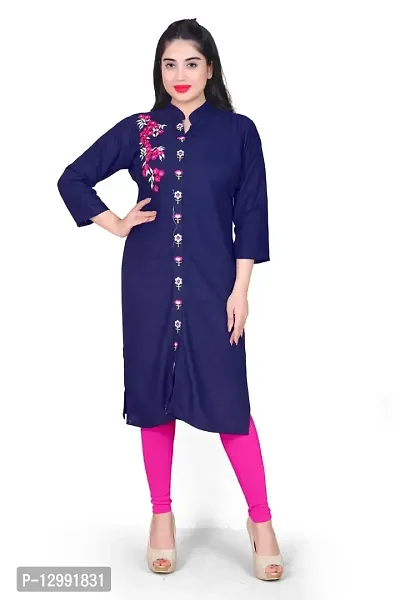 K Sam's Rayon Navy Blue Straight Kurti (KS-2447)-thumb5