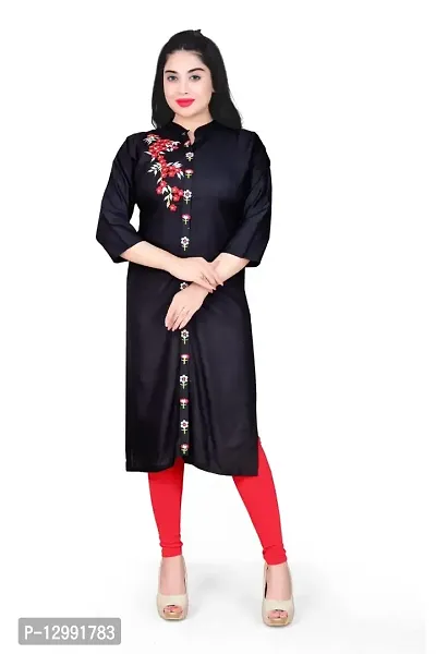 K Sam's Rayon Black Straight Kurti (KS-2450)