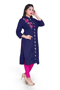 K Sam's Rayon Navy Blue Straight Kurti (KS-2447)-thumb2