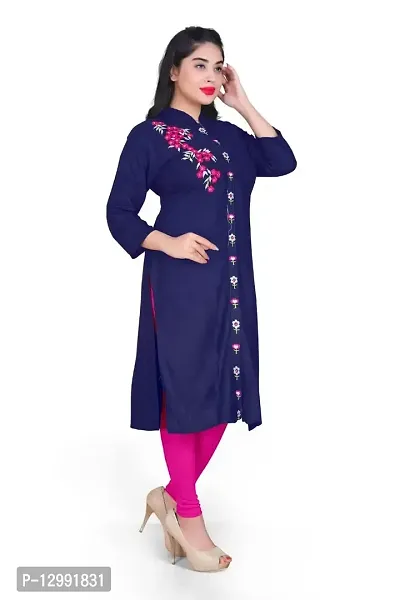 K Sam's Rayon Navy Blue Straight Kurti (KS-2447)-thumb3