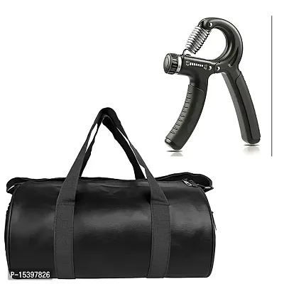 Combo Set of Gym Bag Duffel Bag with Shoulder Strap for Men  Women with Black Hand Gripper for Daily Exercise (Black)