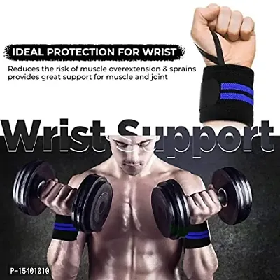 JAISBOY Combo Blue Wrist Support Band/Wraps with Thumb Loop Strap  Adjustable Hand Grip Strengthener, Orange Hand Gripper for Men  Women for Gym Workout and Gloves-thumb2