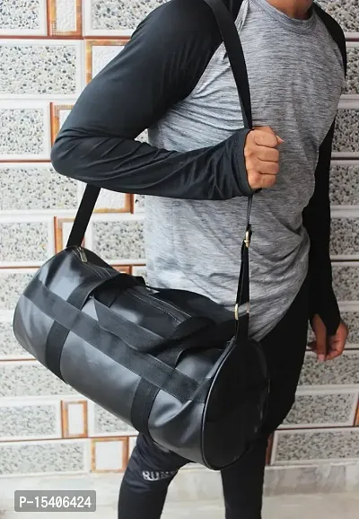 PALSHIV Jaisboy Men's And Women's PU Leather Duffle Gym Bag with Side Pocket (Black) 38cm X 22cm X 22cm-thumb4
