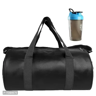 JAISBOY Black Gym Bag Combo Sports Men's Combo of Leather Gym Bag, Life Bottle Blue Shake Fitness Kit Accessories-thumb0