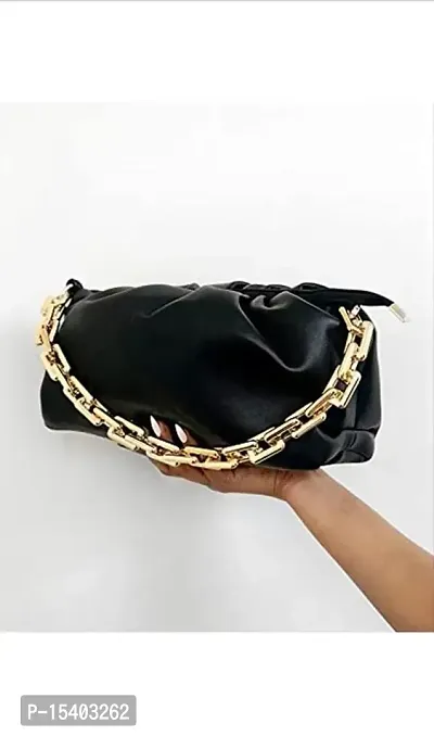 Beautiful Cloud Shape Sling Bag,Trendy Fashion Shoulder Bag Chain Handle  Long Strap For Women Crossbody slingbag (black)-thumb3