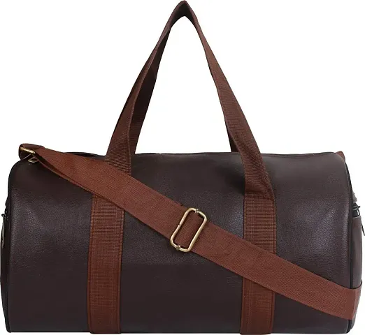JaisBoy Bag Body Building Pu Leather Duffle Bag & Sports Bag for Boys & Girls for Fitness - Bag Black Color with Side Pocket Bag (Brown)