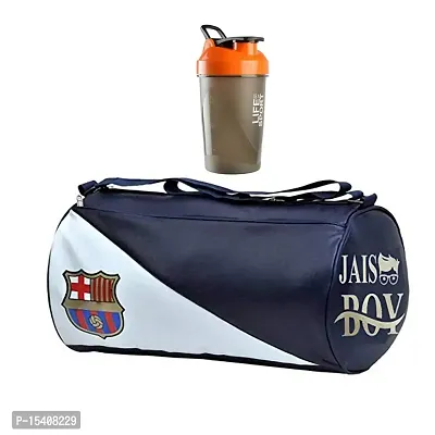 JAISBOY FCM Gym Bag Combo Sports Men's Combo of Leather Gym Bag, Life Bottle Orange Shake Fitness Kit Accessories
