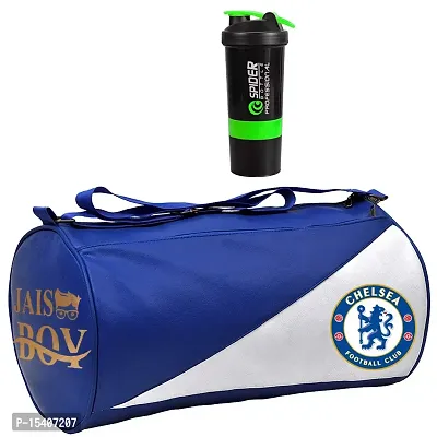 JAISBOY White and Blue Gym Bag Combo Sports Men's Combo of Leather Gym Bag, Spider Bottle Green Fitness Kit Accessories