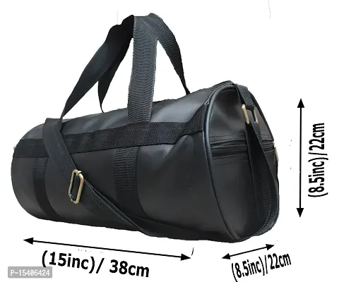PALSHIV Jaisboy Men's And Women's PU Leather Duffle Gym Bag with Side Pocket (Black) 38cm X 22cm X 22cm-thumb2