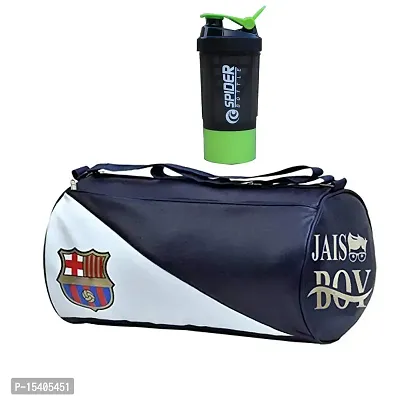 JAISBOY FCM Gym Bag Combo Sports Men's Combo of Leather Gym Bag, Spider Bottle Green Shake Fitness Kit Accessories