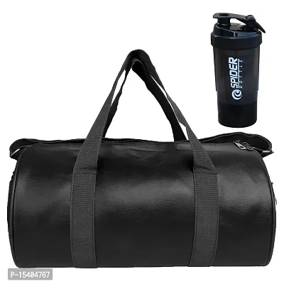 JAISBOY Black Gym Bag Combo Sports Men's Combo of Leather Gym Bag, Shaker Bottle Black Shake Fitness Kit Accessories