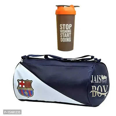JAISBOY FCM Gym Bag Combo Sports Men's Combo of Leather Gym Bag, Stop Bottle Orange Shake Fitness Kit Accessories
