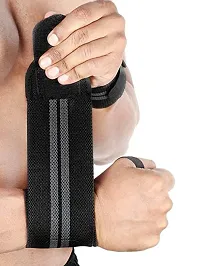 JAISBOY Combo Black Wrist Support Band/Wraps with Thumb Loop Strap  Adjustable Hand Grip Strengthener, Hand Gripper for Men  Women for Gym Workout-thumb2