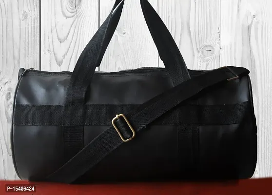 PALSHIV Jaisboy Men's And Women's PU Leather Duffle Gym Bag with Side Pocket (Black) 38cm X 22cm X 22cm-thumb3