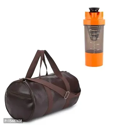 JAISBOY Brown Gym Bag Combo Sports Men's Combo of Leather Gym Bag, Shaker Bottle Shake Fitness Kit Accessories