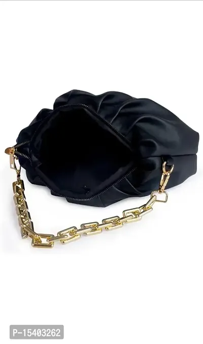 Beautiful Cloud Shape Sling Bag,Trendy Fashion Shoulder Bag Chain Handle  Long Strap For Women Crossbody slingbag (black)-thumb2
