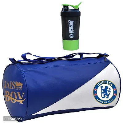 JAISBOY White and Blue Gym Bag Combo Sports Men's Combo of Leather Gym Bag, Spider Bottle Green Shake Fitness Kit Accessories
