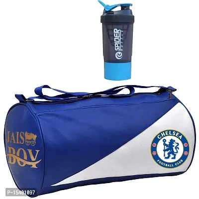JAISBOY White and Blue Gym Bag Combo Sports Men's Combo of Leather Gym Bag, Spider Bottle Blue Fitness Kit Accessories