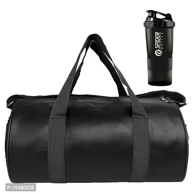 JAISBOY Black Gym Bag Combo Sports Men's Combo of Leather Gym Bag, Spider Bottle Black Shake Fitness Kit Accessories