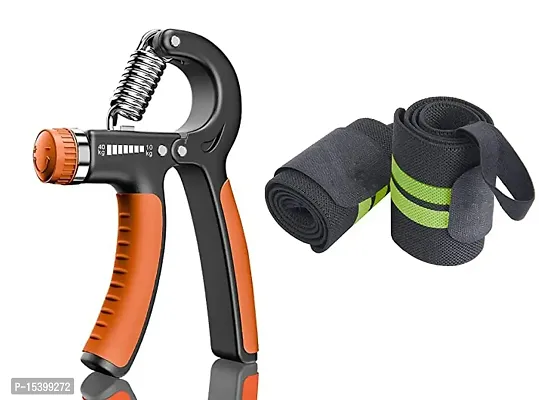 JAISBOY Combo Wrist Support Band/Wraps with Thumb Loop Strap  Adjustable Hand Grip Strengthener, Hand Gripper for Men  Women for Gym Workout
