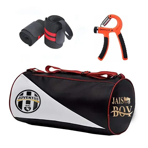 JAISBOY Combo Set of Gym Bag Duffel Bag with Shoulder Strap for Men & Women with Wrist Support Band & Hand Gripper for Daily Exercise
