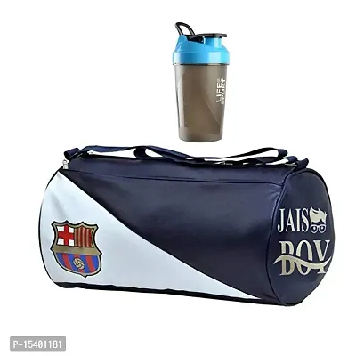 JAISBOY FCM Gym Bag Combo Sports Men's Combo of Leather Gym Bag, Life Bottle Blue Shake Fitness Kit Accessories