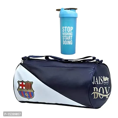 JAISBOY FCM Gym Bag Combo Sports Men's Combo of Leather Gym Bag, Stop Bottle Blue Shake Fitness Kit Accessories