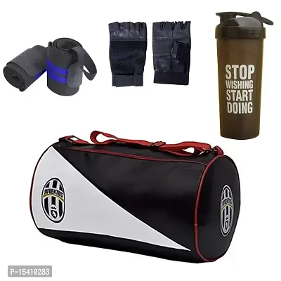 JAISBOY Combo Set Gym Bag with Gym Glove with Wrist Support Band and Stop Bottle Blk-thumb0