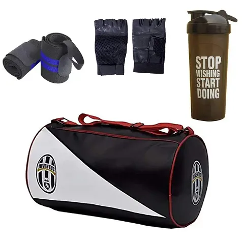 JAISBOY Combo Set Gym Bag with Gym Glove with Wrist Support Band and Stop Bottle Blk