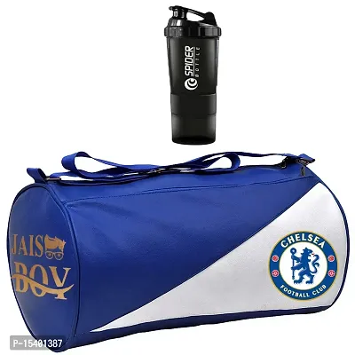 JAISBOY White and Blue Gym Bag Combo Sports Men's Combo of Leather Gym Bag, Spider Bottle Black Fitness Kit Accessories