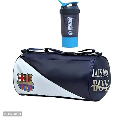 JAISBOY FCM Gym Bag Combo Sports Men's Combo of Leather Gym Bag, Spider Bottle Blue Shake Fitness Kit Accessories