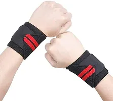 JAISBOY Combo red Wrist Support Band/Wraps with Thumb Loop Strap  Adjustable Hand Grip Strengthener, Hand Gripper for Men  Women for Gym Workout-thumb1