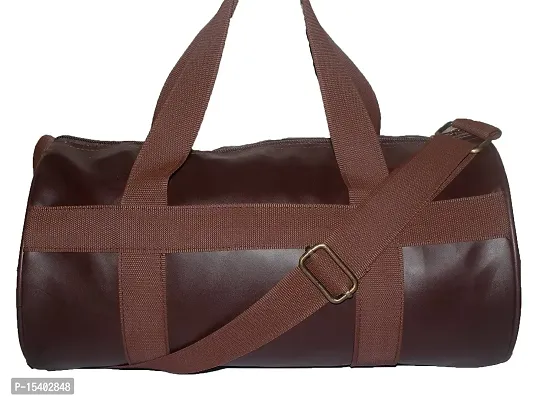 JaisBoy PU Leather Duffle Gym Bag with Side Pocket (Brown, 38X22X22cm)