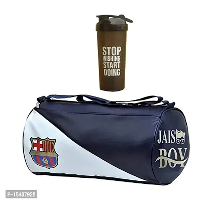 JAISBOY FCM Gym Bag Combo Sports Men's Combo of Leather Gym Bag, Stop Bottle Brown Shake Fitness Kit Accessories