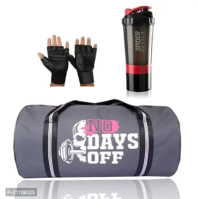 Gym Bag Combo for Men Black Gym Bag, Shaker Spider Bottle and Gloves Gym  Exercise_and_Fitness Kit (NODAYSOFF)-thumb0