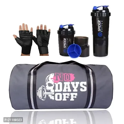 Gym Bag Combo for Men Black Gym Bag, Shaker Spider Bottle and Gloves Gym  Exercise_and_Fitness Kit (NODAYSOFF)-thumb0
