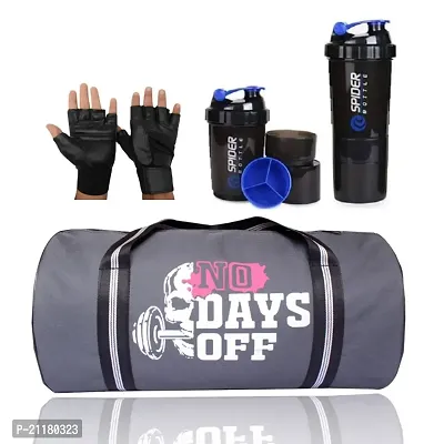 Gym Bag Combo for Men Black Gym Bag, Shaker Spider Bottle and Gloves Gym  Exercise_and_Fitness Kit (NODAYSOFF)