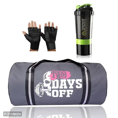 Gym Bag Combo for Men Black Gym Bag, Shaker Spider Bottle and Gloves Gym  Exercise_and_Fitness Kit (NODAYSOFF)