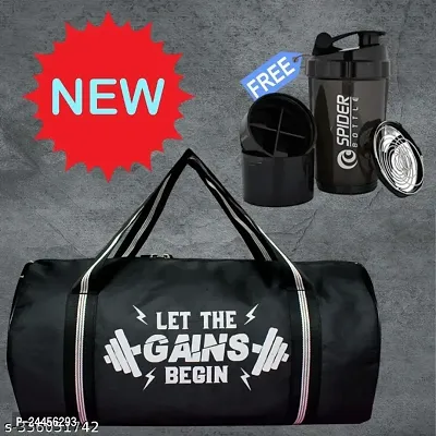 Gym Bag Whit Free Spider Shakar Bottle For Men and Women and Polyester high quality Gym bag (LETTHEGAINSBEGIN)