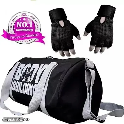 Gym Bag, Shoulder Bag, Sports Bag for Men  Women with Gloves for with Wrist Support Accessories (Black, Free Size)-thumb0