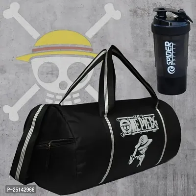 One piece anime printed gym Polyester Bag combo of Gym Bags/Adjustable Shoulder Bag for Men/Unisex Sports Carry Bag with Gym Shaker Bottle | Shakers for Protein Shake with 2 Storage Compartment