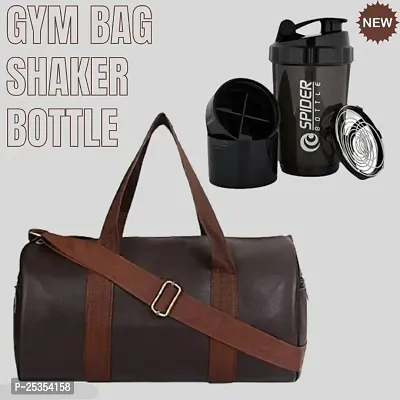 ports Mens  Women Leather Medium Gym Bag with Shaker Spider Bottle Fitness Kit Accessories