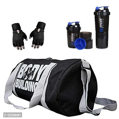 Body bulding Gym Bag Combo Sports Bag Mens Combo of Gym Bag, High quality black Glove Band and spider shaker Bottle-thumb0